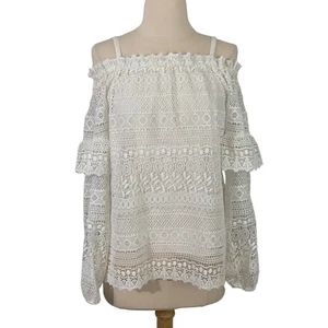 Parker White Eyelet Cold Shoulder Jordana Blouse Lace Feminine Resort Size S - Picture 1 of 13