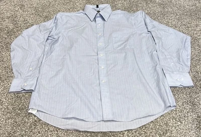 Men’s Size 16 1/2 Donald J. Trump Blue Button Up Short Striped - Image 1 of 2