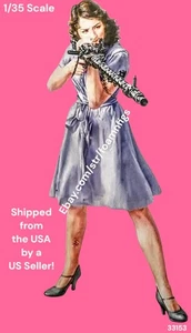 1/35 Resin Figure WWII German Woman Standing & Firing MG34 Model Kit 33153 - Picture 1 of 6