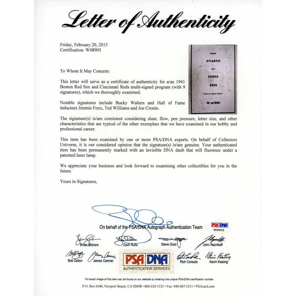 Boston Red Sox All Stars Signed Program - PSA/DNA Certified - Fanatics - Image 1 of 2