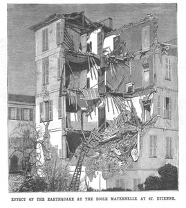 Earthquake on the Riviera - Effect at the Ecole Maternelle at St. Etienne - 1887 - Picture 1 of 3