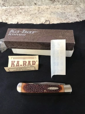 Винтажный складной карманный нож Kabar 1030 США Old Timers Trapper с 2 лезвиями делрин - Изображение 1 из 4