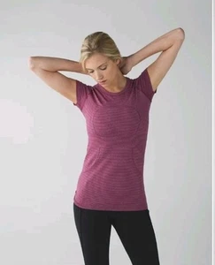 lululemon swiftly tech Short sleeve crew heathered berry rumble pink striped 6 - Picture 1 of 14