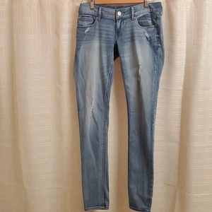 Express Jeans Damen Größe 4 Lang 4L Blau Legging Zelda Ultra Low Rise Distressed - Bild 1 von 16