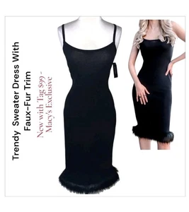 NUEVO CON ETIQUETAS $99 DANIELLE BERNSTEIN Grande Sexy Ligero Suéter Vestido Imitación Piel Dobladillo - Imagen 1 de 24
