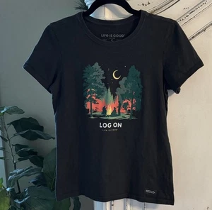 Life is Good Crusher Short Sleeve Tee Log On Camping Outdoor Nature Womens Small - Picture 1 of 8