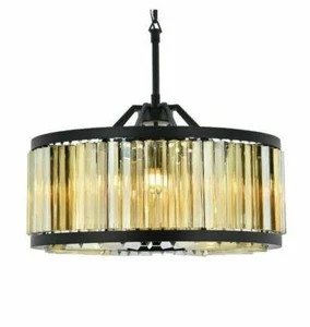Chandelier 8 Light Fixture Kitchen Foyer or Dining Room Matte Black Crystal 28in - Picture 1 of 8