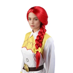 Lange rote gerade geflochtene Perücke Cosplay Kostüm Haare Damen Cowgirl Western Pony - Bild 1 von 15