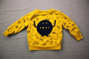 Girls or Boys Yellow with Blue Monster Print Cotton Crewneck Sweatshirt Sz 6 - Picture 1 of 2