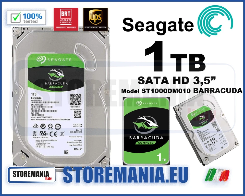HD HARD DISK 1TB SATA III CACHE 64MB SEAGATE BARRACUDA 7200RP ST1000DM010 100% - Immagine 1 di 1