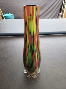 Czech Art Glass Vase, Spatter Design, Possibly Ruckl, 10" - Picture 1 of 3
