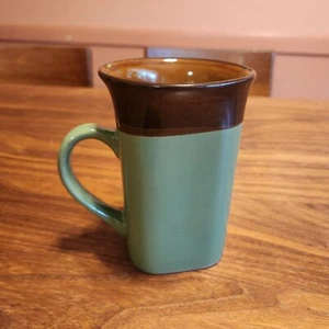 Royal Norfolk Stoneware Mugs Green Brown 14 Oz Square Base Coffee Cup - Picture 1 of 6