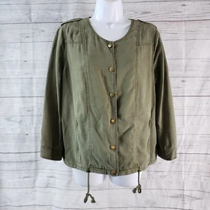 Market & Spruce Womens Jacket Sz Large Solid Green Snap Buttons Rayon - Picture 1 of 6