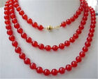 Natural 8mm Red Ruby Round Gemstone Necklace 36" Length 14k