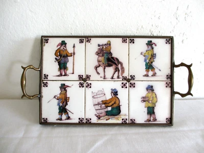 Fliesentablett Tablett mit Holland Fliesen Kacheln bemalt Raritätl Antik - Bild 1 von 4