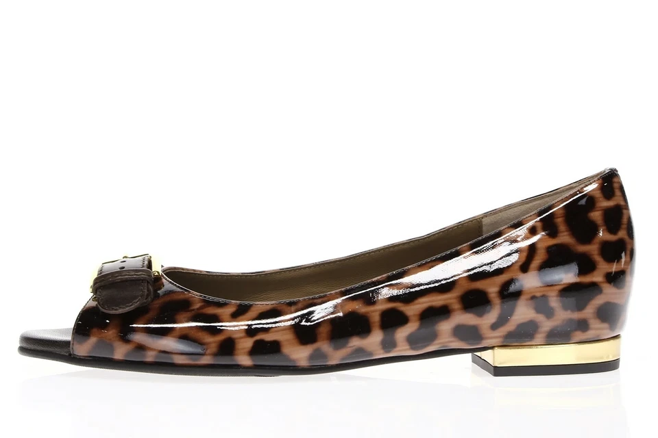 Anyi Lu Womens Leopard Print Patent Leather Slip On Open Toe Flats  Size 36.5 - Image 1 of 4