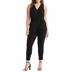 LAUREN RALPH LAUREN Size M Jersey Surplice Sleeveless Jumpsuit BLACK - Picture 1 of 2