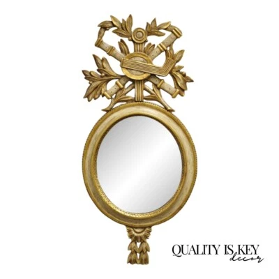 Antique M. Grieve Co Italian Carved Wood Gold Louis XVI Style Round Wall Mirror - Image 1 of 4