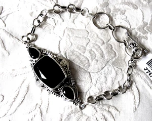 Black Spinel Artisan Bracelet / 925 Sterling Silver / 6.5-8 inch / 13.5ct 15.4g - Picture 1 of 4