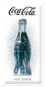 Long Retro Tin Metal Embossed Sign COCA-COLA ICE COLD White 25x50cm Licensed - Bild 1 von 6