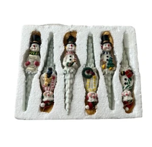 VTG Set (6) Carved Resin Snowman Old World Icicle Ornaments 7” Caroler Christmas - Picture 1 of 3