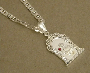 Lady's Silver Plated Santa Barbara CZ Charm & Mariner Chain 20in Long 4mm Wide - Picture 1 of 4