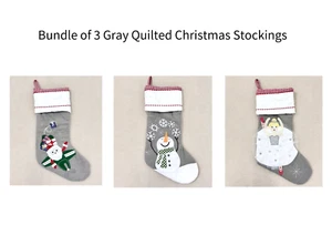 Bundle of 3 Pottery Barn Kids Gray Quilted Christmas Stockings,No Monogram - Picture 1 of 6