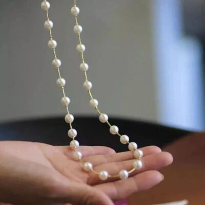 Impresionante collar redondo de perlas blancas del Mar del Sur AAA+ real de 6-7 mm de oro de 14 k de 20" Foto 1 de 4