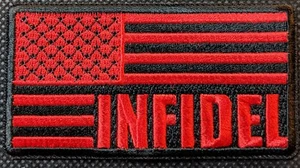 Infidel Red American Flag Embroidered Biker Patch - Foto 1 di 1