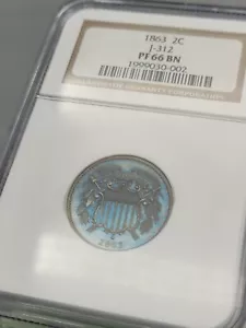 1863 Proof 2c Pattern J-312 NGC PF 66 BN - Picture 1 of 13