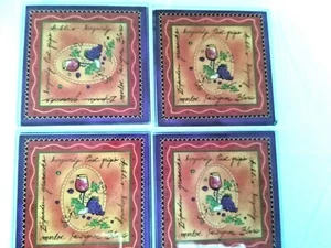 Set of 4 Art Glass Wine Themed Coasters - Picture 1 of 3