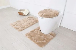 Hotel Collection 3 Piece Premium River rock Bath rug set 100% Polyester (Beige) - Picture 1 of 1