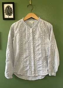 Sundance 100 % Baumwolle bestickt Häkel Stil Knopfleiste blau Bluse Xsmall Dose - Bild 1 von 10
