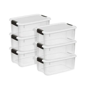 Sterilite 18 Qt Clear Plastic Stackable Storage Bin w/ White Latch Lid, (6 Pack) - Picture 1 of 12