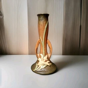 Vintage Roseville Zephyr Lily Sienna Bud Vase 201-7 *REPAIR* - Picture 1 of 8