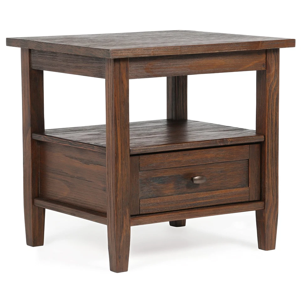 Warm Shaker Solid Wood 20 Inch Wide End Table in Distressed Charcoal Brown