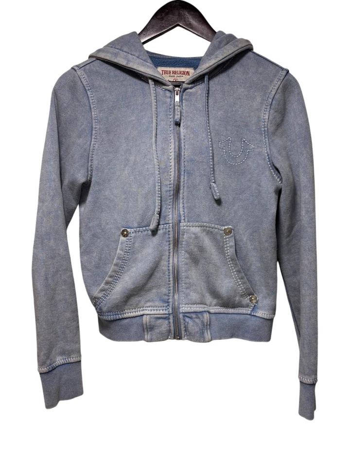 Sudadera con capucha True Religion de colección para mujer XS Y2K azul cremallera completa polar punto profundo años 90 Foto 1 de 4