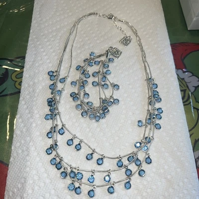 Дизайнерский ANNE KLEIN серебряный ободок комплект синий драгоценных камней мульти бусы ожерелье и браслет - Изображение 1 из 4