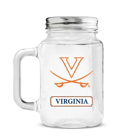 Virginia Cavaliers 20oz Mason Jar with Lid [NEW] NCAA Mug Pint Glass Drink Patio Cover