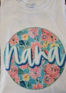 NWT Nana Tshirt White 2X(50-52) Beachy, Pink, Blue Hawaiian Flower Circle Design - Picture 1 of 3