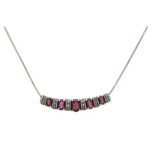 Sterling Silver Red Garnet and Marcasite Slide Pendant and 18" Necklace - Picture 1 of 6
