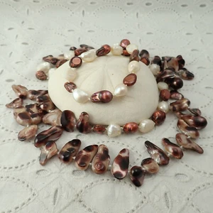 Brown White Blister Baroque Pearl Cultured Pearl Knotted 36" Continuous Necklace - Picture 1 of 4