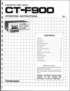 Pioneer CT-F900 Cassette Tape Deck Owners Manual - Picture 1 of 4