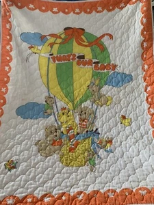 Vintage That’s Our Baby Cute Animals Hot Air Balloon Quilted Blanket Tapestry** - Picture 1 of 17