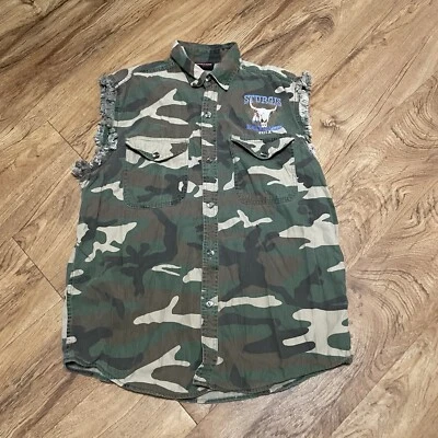 Sturgis Shirt Men Large Black Hill Rally 2012 Camouflage Biker Cutoff Sleeves - Image 1 of 4