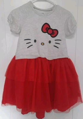 Hello Kitty By Sanrio Girls Dress L (10/12) gray knit and red tulle shirt - Image 1 of 4