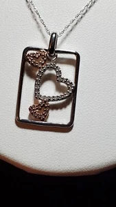 Three Heart Necklace W/0.20 ct Genuine Diamond in Two tone Gold 18in - Picture 1 of 17