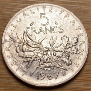 PIECE 5 FRANCS SEMEUSE 1967 EN ARGENT (1232) 702305 EXEMPLAIRES SEULEMENT. RARE - Picture 1 of 2