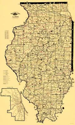 MAPS OF THE PAST Railroad Map - Railroad Routes Illinois - McEwen 1897 - 23 x 38.51