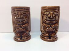 Pair of Vintage Brown Glazed Double Sided Tiki Cup Mugs